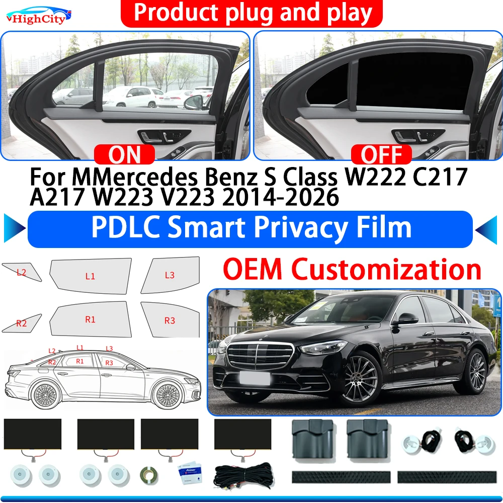For Mercedes Benz S Class W222 C217 A217 W223 V223 2014-2026 Switchable Smart Privacy Film Polymer Dispersed Liquid Crystal Film