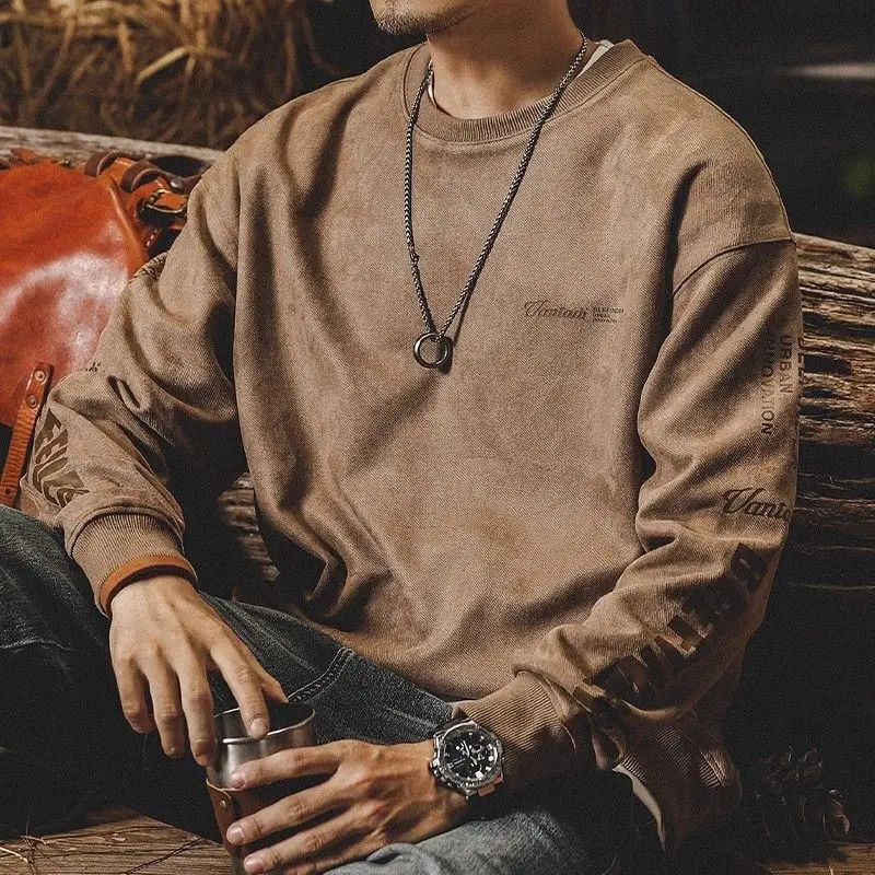 Man Sweatshirt 2025 Autumn Men's Retro Heavyweight Hoodie Loose Trendy Top Vibe Casual
