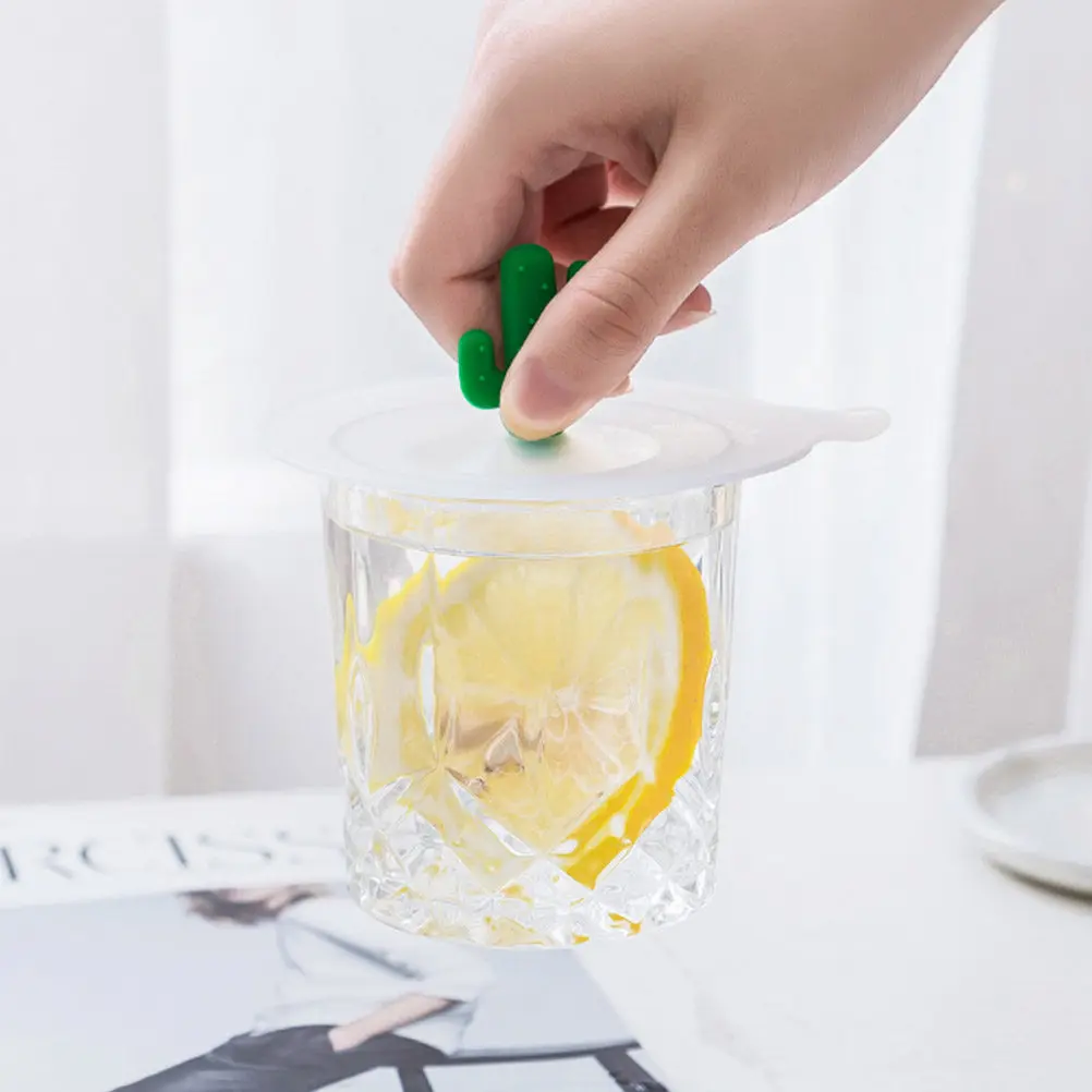 4Pcs Round Food Grade Silicone Cup Lids Dustproof Cactus Design Airtight Suction Seal for Mug Tumbler Ceramic Glass Plastic