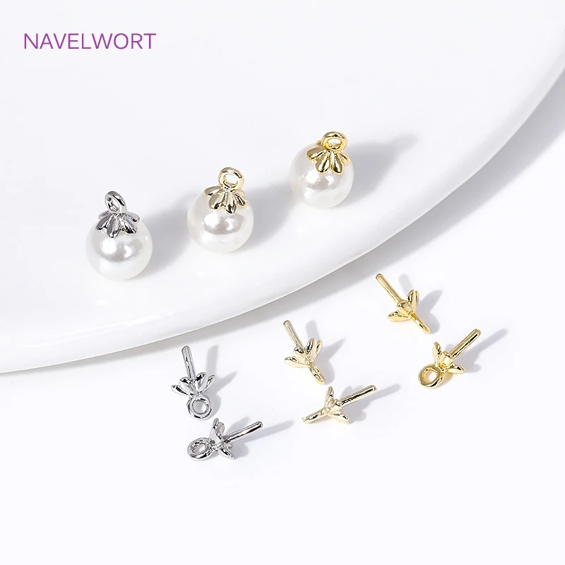 18K Gold Plated Flower Cup Pearl Pendant Mounting Bails Connectors For Jewelry Making Supplies DIY Pearl Accessories Connectors