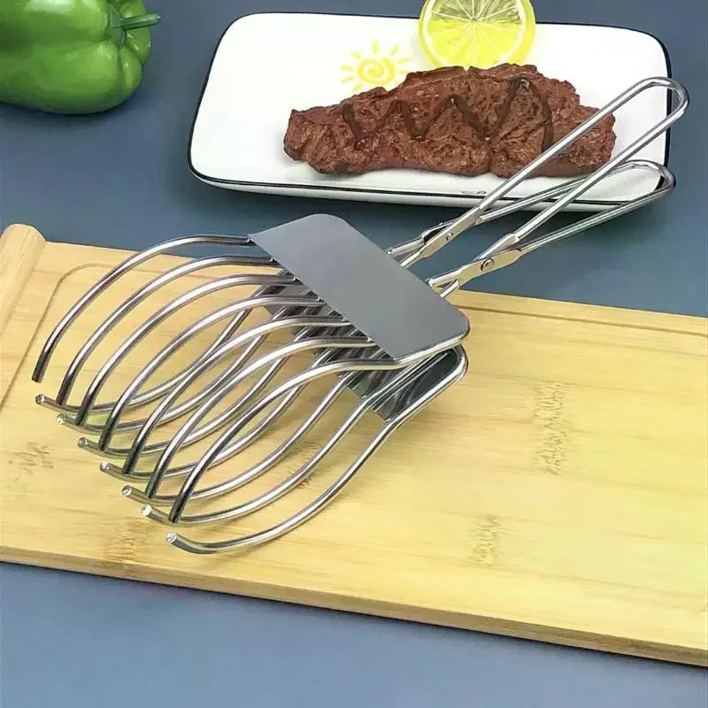 1Pcs Stainless Steel Roast Meat Bread Cutting Tongs Effortless Slicing Food Holder Handheld Cheese Cutter Kitchen Supplies