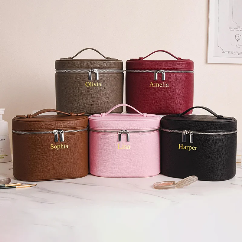 

Large Capacity PU Leather Cosmetic Box with Internal Storage Box Customizable Names and Letters Travel Portable Cosmetic Bag