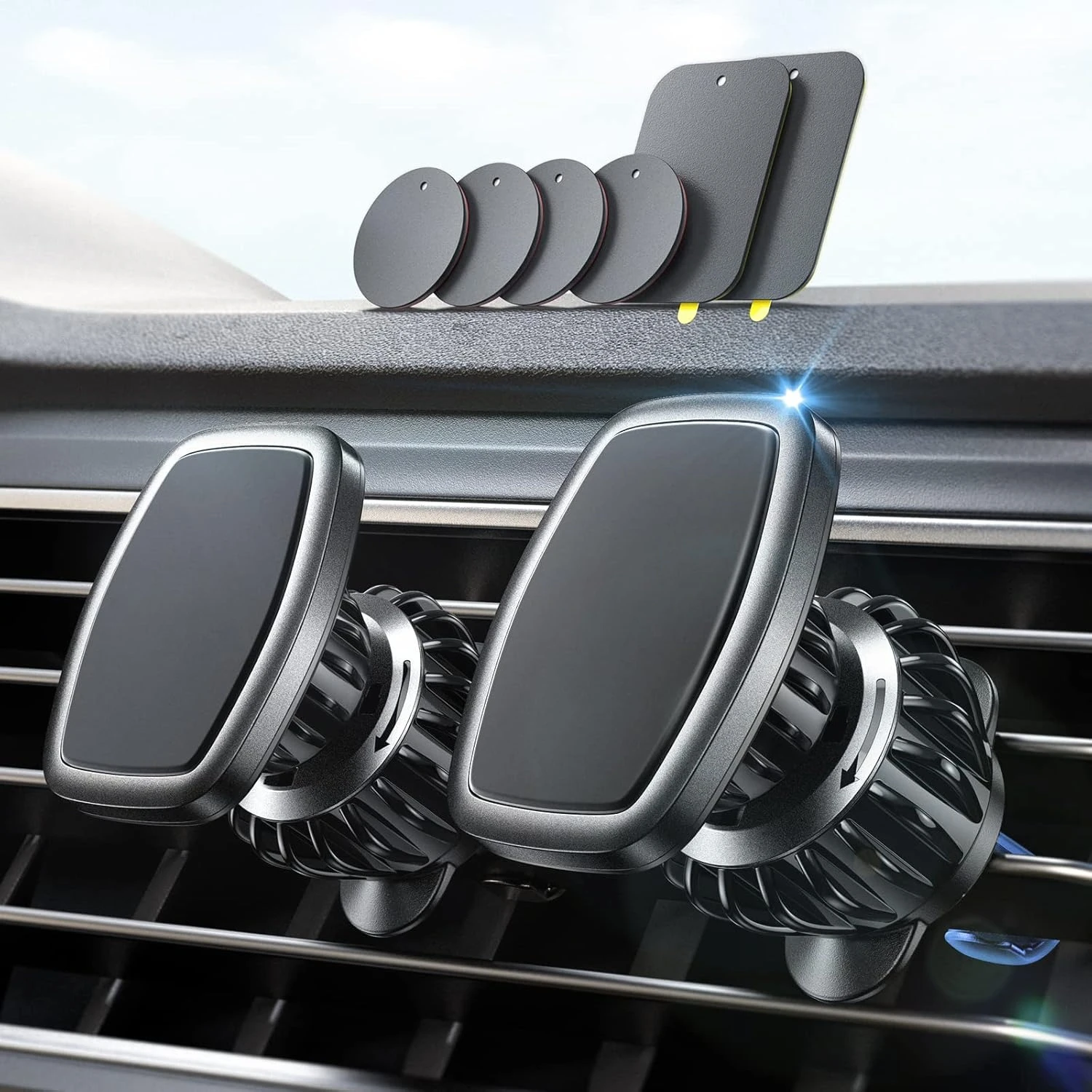 2 Pack Magnetic Car Phone Holder Magnet Phone Car Mount Vent 6 Magnets Vent Cell Phone Holder Mount for Car Plate Fit All