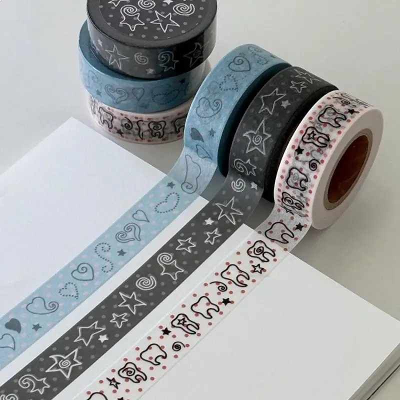 Korean Wings Pentagram Teeth Cute Paper Decorative Tape Set Tape Pack For Bookkeeping DIY Journals Material School Stationery