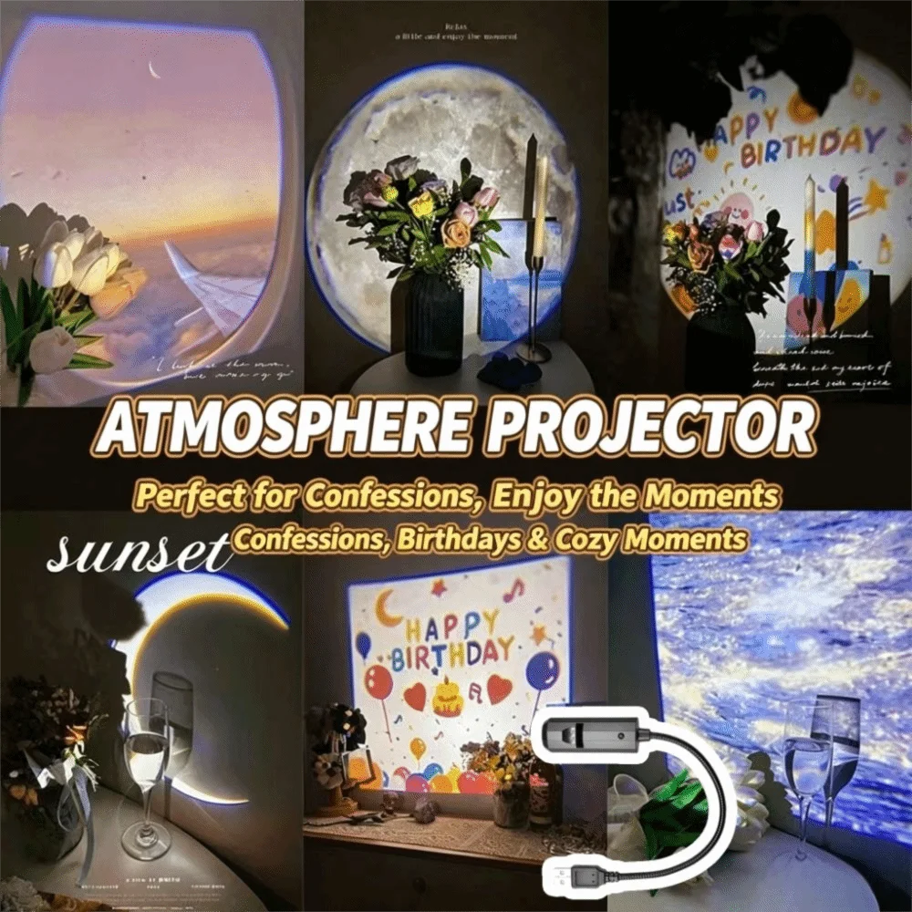 Various Styles Sunset Projection Light Interchangeable Slides 360 Degree Rotating Romantic Decor Light Flexible Neck USB Powered
