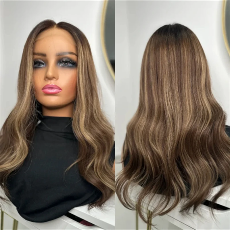 

High Density Wig 13x4 Ombre Brown Blonde Highlight Synthetic Lace Front Wig Heat Resistant Wig Glueless Lace Front Wigs Top Sale