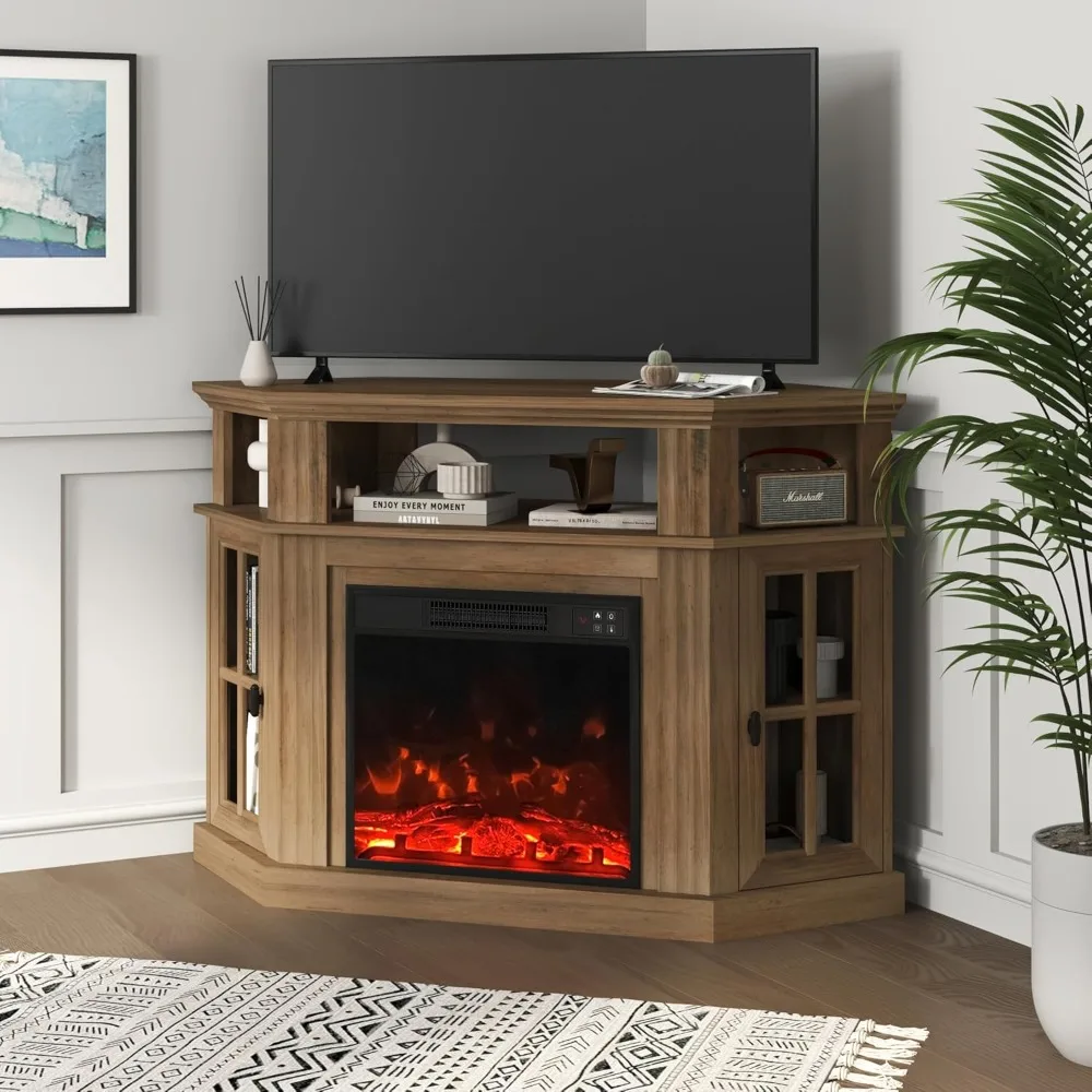 

55" Corner Fireplace TV Stand for Television up to w/ Storage Cabinets, Entertainment Center, Media Console for Living Room