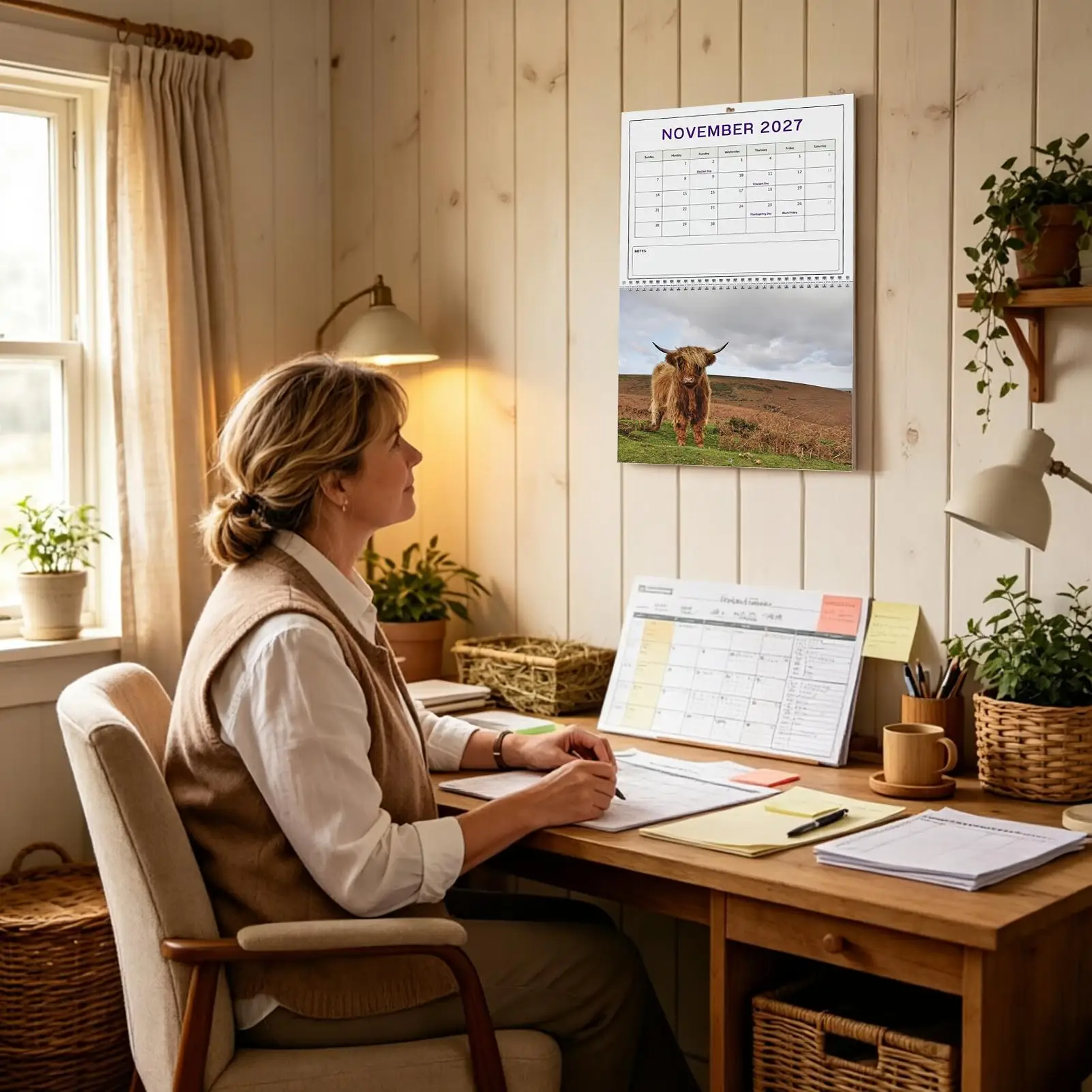 Wall Calendar 2027 Funny Cow Large Block Notes To-do List Thick Paper Farm Animal Wall Calendar For Home Office Bedroom