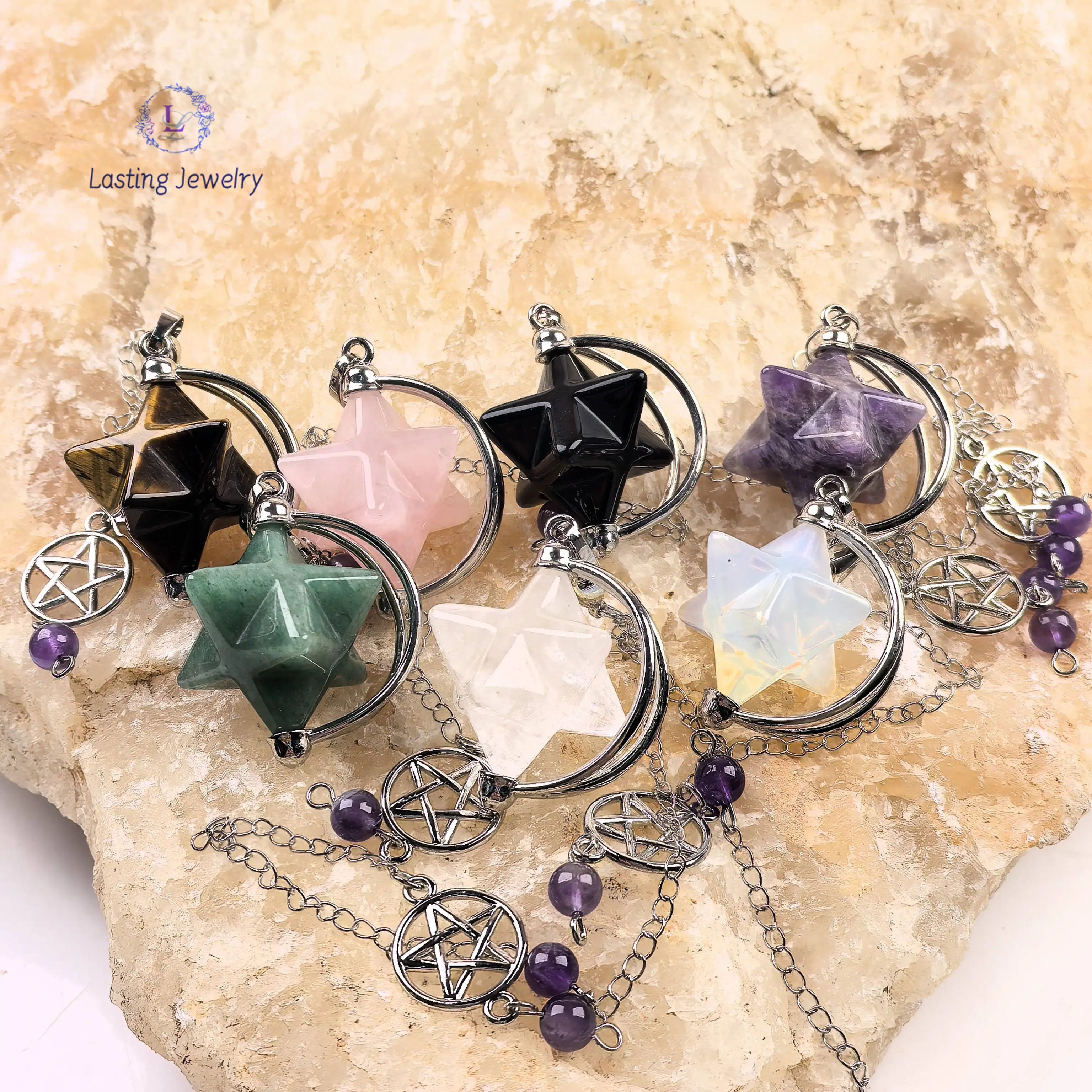 Подвеска в форме звезды Меркаба, камни для гадания и исцеления