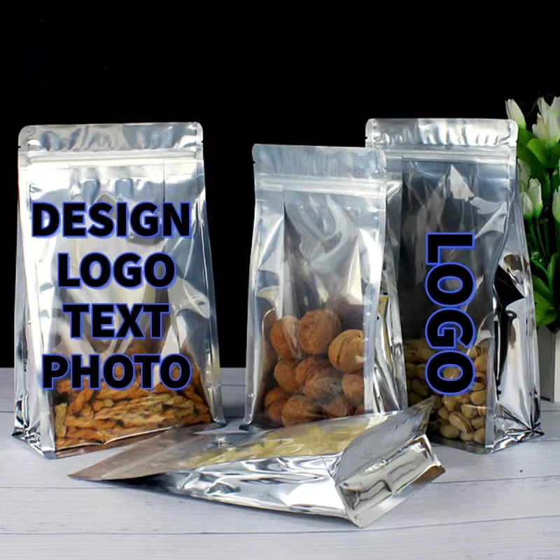 

100 шт. 3D-пакеты с прозрачной передней частью и фольгированной задней, многоразовые, для снеков, кофе, чая, орехов, сухофруктов, мяса, подарков, упаковочные пакеты