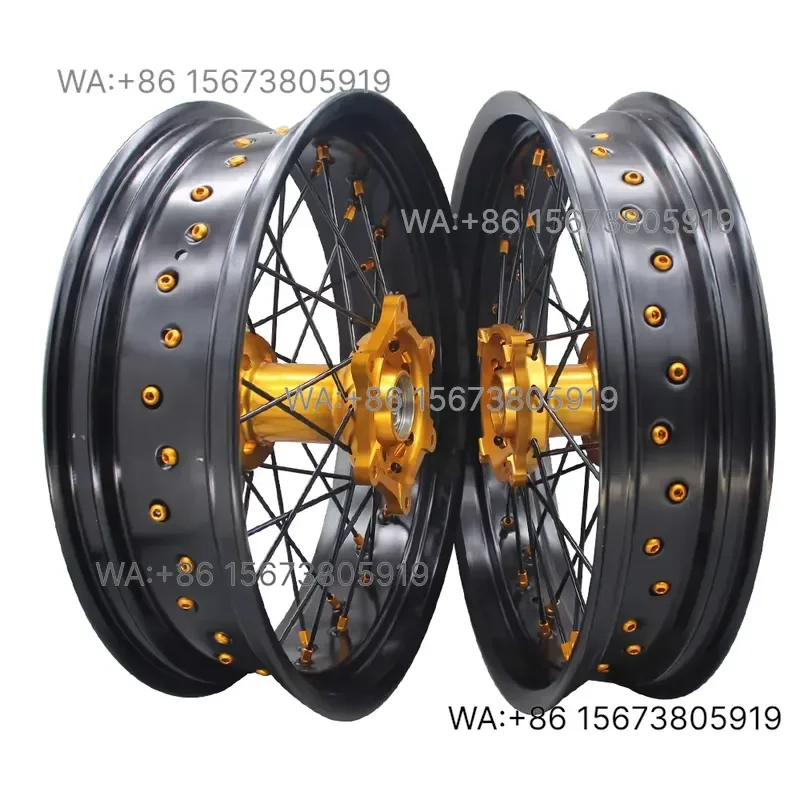 For  Wmwmnu Color Anodized Racing Aluminum Black Rim Gold Hub Supermoto Alloy Wheels  RMZ 250