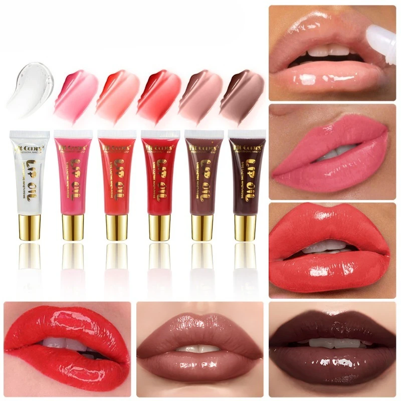

6 Color Plumping Lip Gloss Oil Waterlight Mirror Shine Hydrating Liquid Lipstick Volumizing Formula Non Sticky Glossy Finish