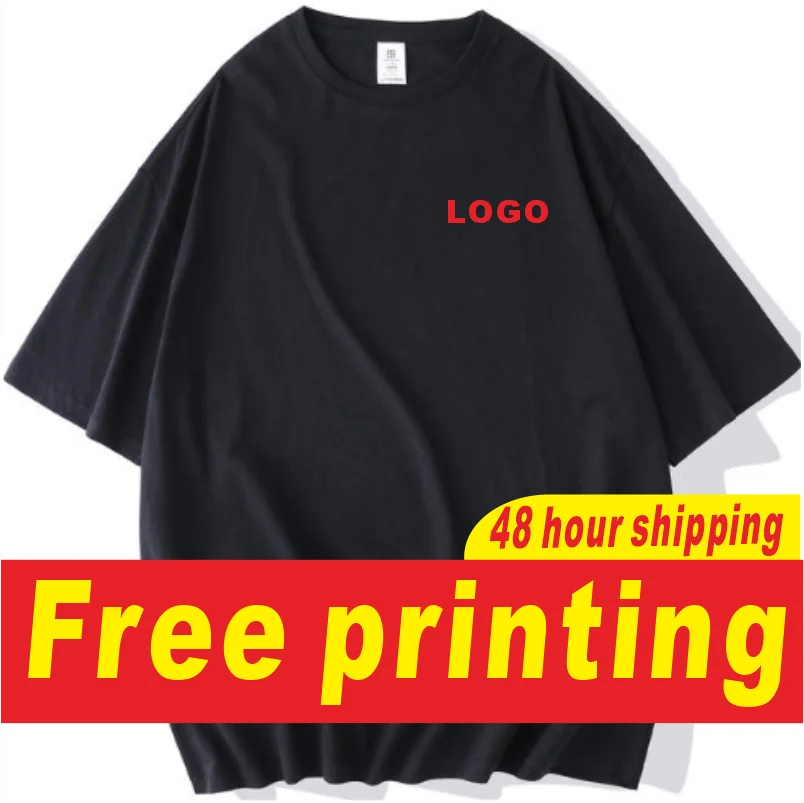 

Loose fit pure cotton T-shirt customized summer men's and women's round neck short sleeved clothes printed with logo embroidery