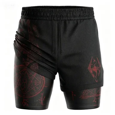 Double-layer Gauze Shorts, Dark Style, Fitness Quick-dry Pants