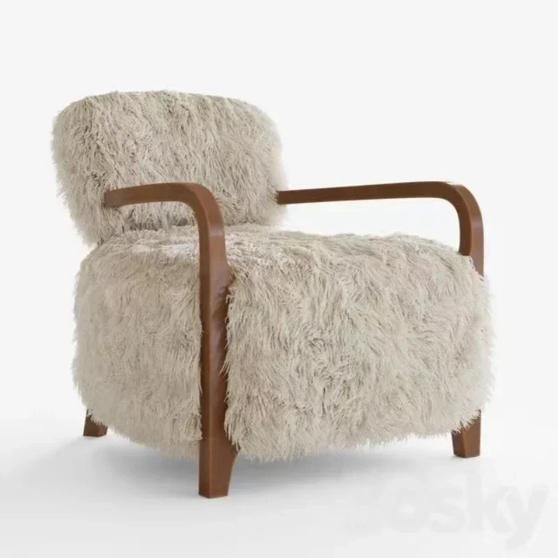 Runxi Yeti sheepskin Lounge armchair Living Room Chair Fabric Leather Upholstered Living Room Home Furniture