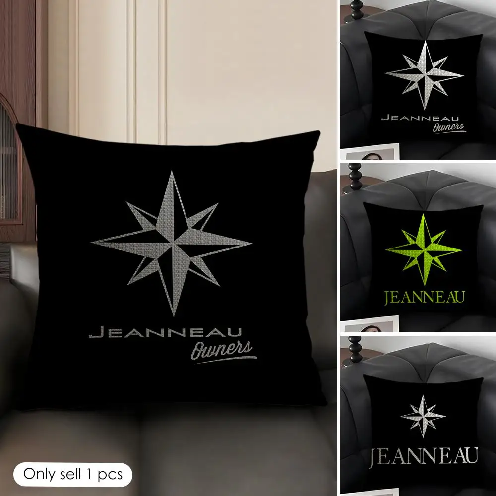 J-JeanneauS Yachts Logo Cushion Cover Natural Linen Organic Fabric Double-Sided Printing Sofa Home Decor Gift Pillow Case