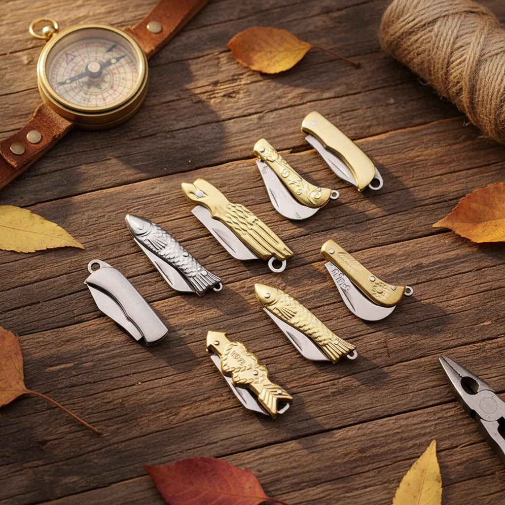 Mini portable stainless steel outdoor EDC tool, with brass handle, keychain, pendant, for opening packages and daily use