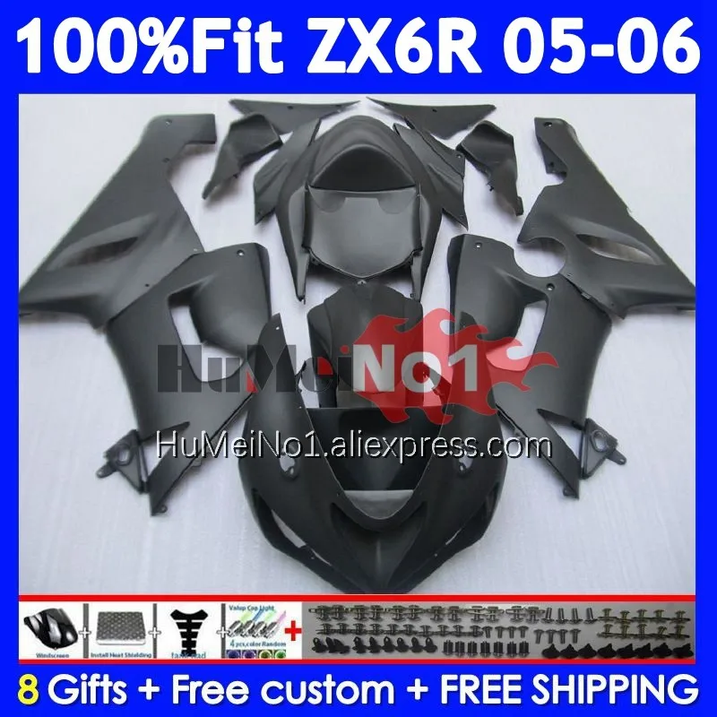 Injection Body For KAWASAKI NINJA ZX 6R 600 636 6 R 206No.2 Matte black ZX-6R ZX636 ZX6R 05 06 ZX600 ZX-636 2005 2006 Fairings