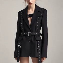 New Trend Solid Premium Jacket Rivet Waistband Long Sleeve Mid Length Suit For Women, Hanging Summer Autumn Blazer