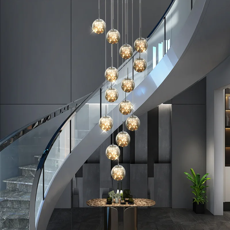 Nordic Led Staircase Ceiling Chandelier Dimmable for Kitchen Table Dining Living Room Pendant Lamps Home Decor Lighting Fixture