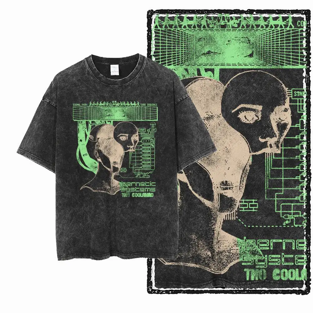 G15 Acid Washed Black Vintage 100% Cotton COOLMIND  Printed Men's T-shirt |  Streetwear Big Size Cool O-neck men's Tee Tshirt