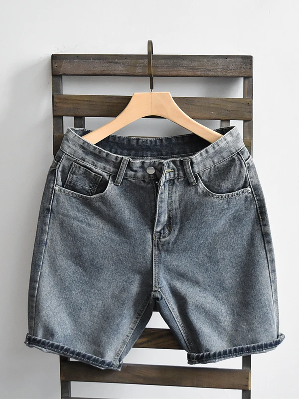 

Retro American Washed Denim Shorts Men's Summer Wide Leg Workwear Pants Japanese Style Five-Quarter Ins Straight Tube Jeans