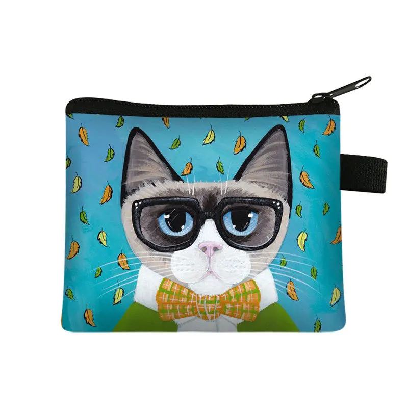 Portefeuille imprimé chat mignon pour enfants, sac à cartes portable pour étudiants, sac de rangement pour pièces de monnaie et clés, sac à main de