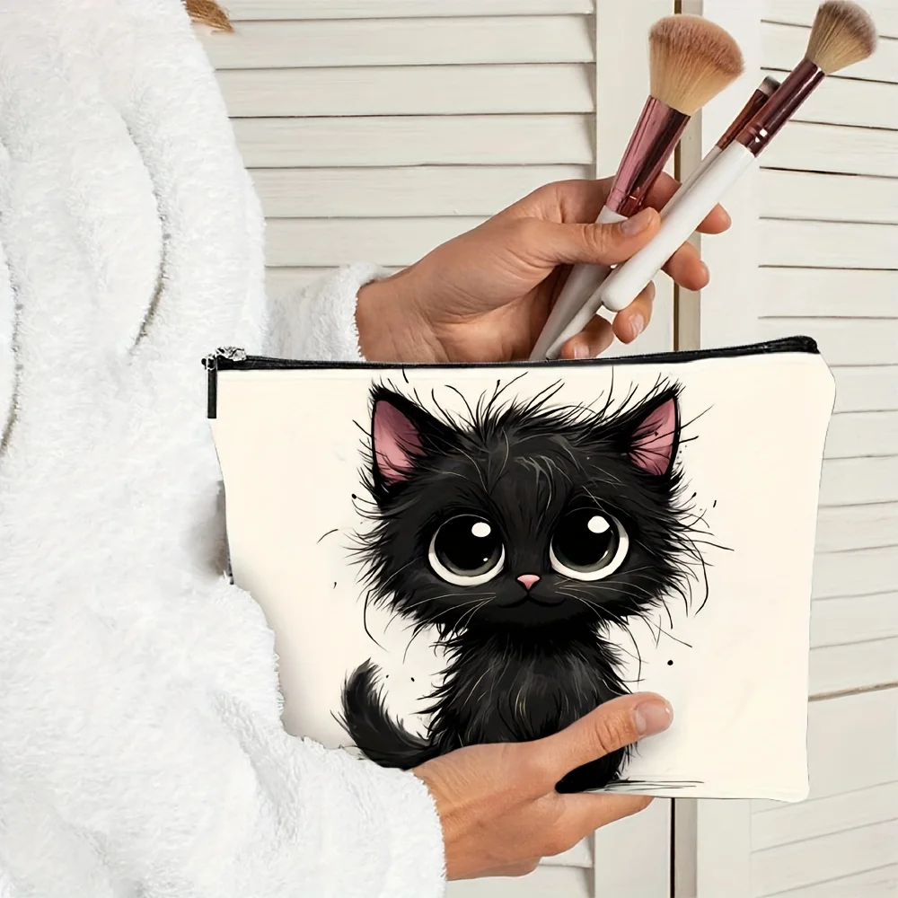 Un sac à cosmétiques imprimé chat mignon – pochette multifonctionnelle à fermeture éclair, sac de rangement de bijoux, petit sac de rangement parfait à fermeture éclair pour voyage.