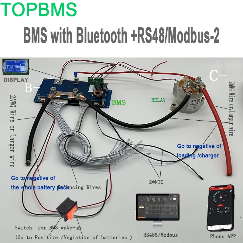 TOPBMS 3S-16S BMS 200A 300A 400A 500A 600A bluetooth RS485 wyświetlacz akumulator Lifepo4 litowo-jonowy Lifepo4 LTO Battery jonowe