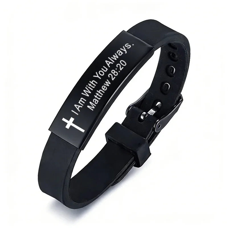 Quote Religious Cross Jesus Scripture Christian Bible Verse Inspirational Faith Silicone Bracelets For Men Jewelry