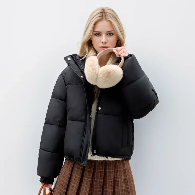 

Female's Winter Coat Single Breaasted Drawstring Elastic Cuffs For Lady Minimalist Thickened Windproof Padded Coat