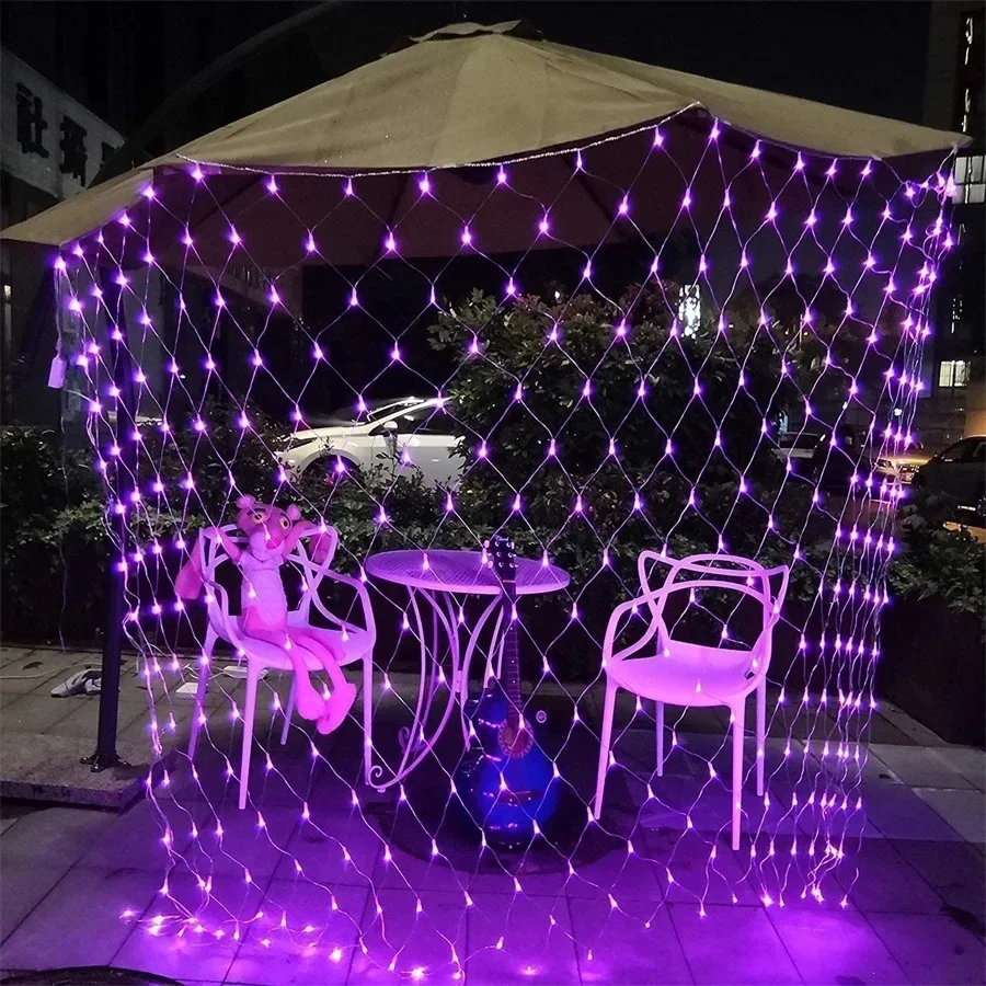 Imagem -03 - Halloween Purple Led Net Mesh Fairy String Luz Guirlanda Janela Cortina Natal Festa de Casamento