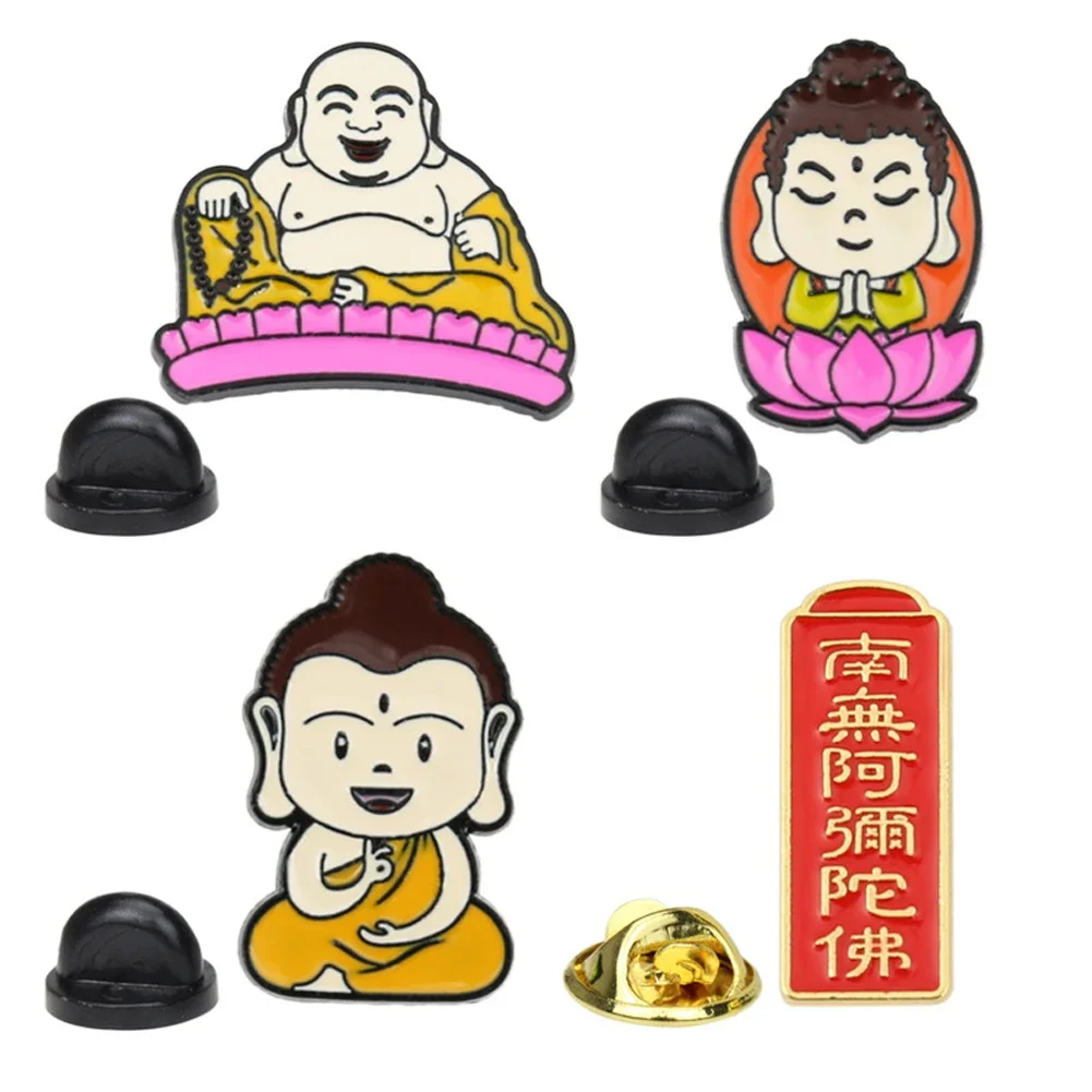 Metal Enamel Pins Buddha Brooch Maitreya Buddha Lotus Flower Meditation Sutra Badges Clothing Pin Brooches Costume Matching