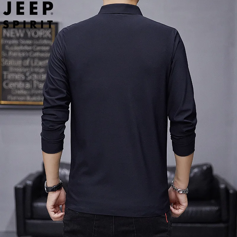 JEEP SPIRIT non-marking glued long-sleeved polo shirt men autumn  winter business casual solid color lapel high quality clothes