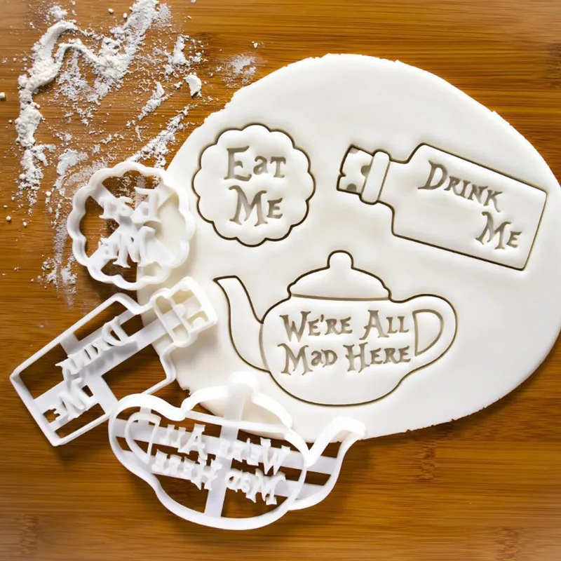 Eat Me Cake Cutter Alice In Wonderland Crazy Teapot Drink Me Treat Dessert Quotes Mad Clay Cutter Eat Cookie Cake Tools Birthday