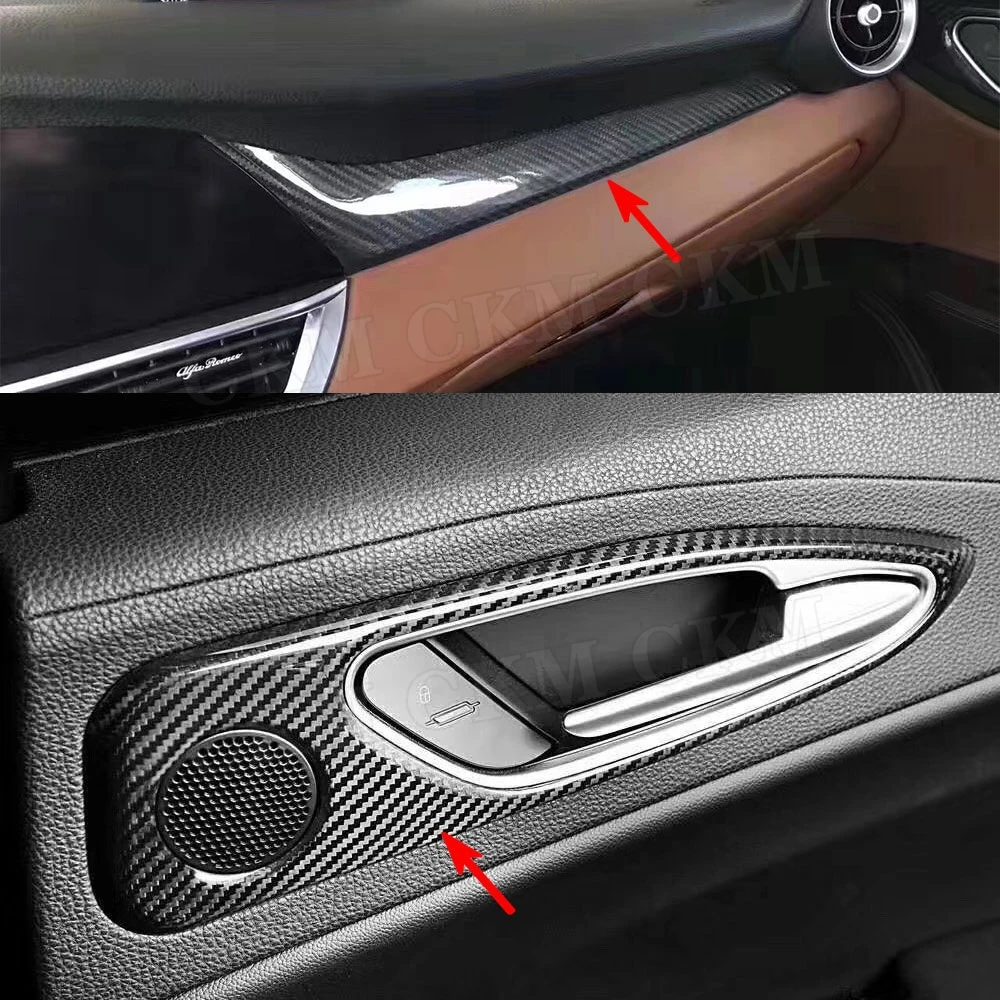 Dry Carbon Fiber Car Interior Center Console Decoration Panel Trim For Alfa Romeo Giulia Door Handle Covers Gear Shift Base Trim