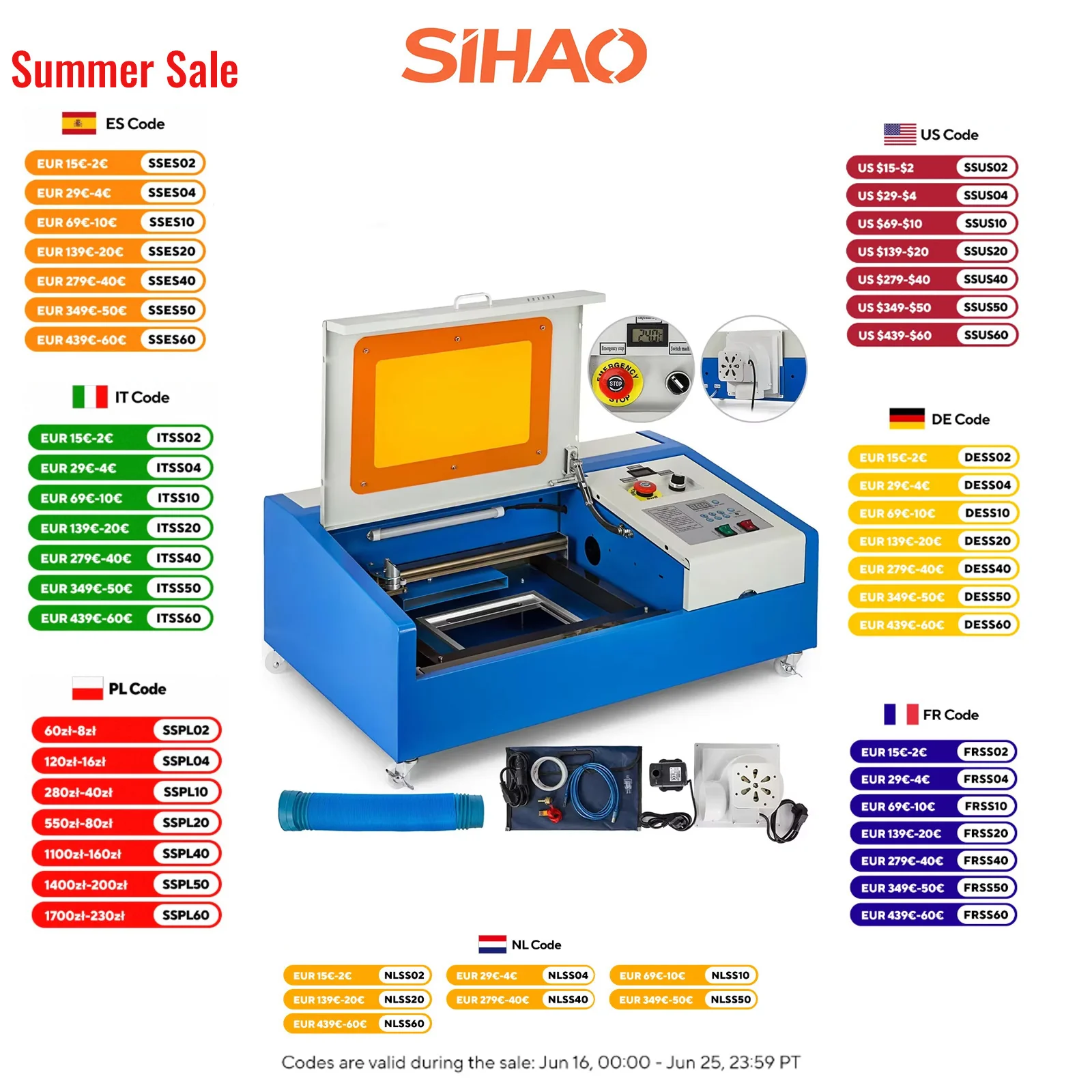 

Sihao CO2 Laser Engraving Cutting Machine Laser Engraver Tools 40W 30*20cm USB Port and Digital Display for Wood Woodworking