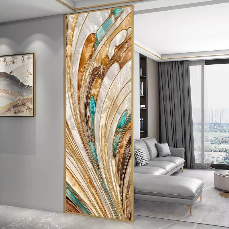 

Entrance entrance partition, modern and simple, handmade cloisonné enamel colored stainless steel rotating art glass