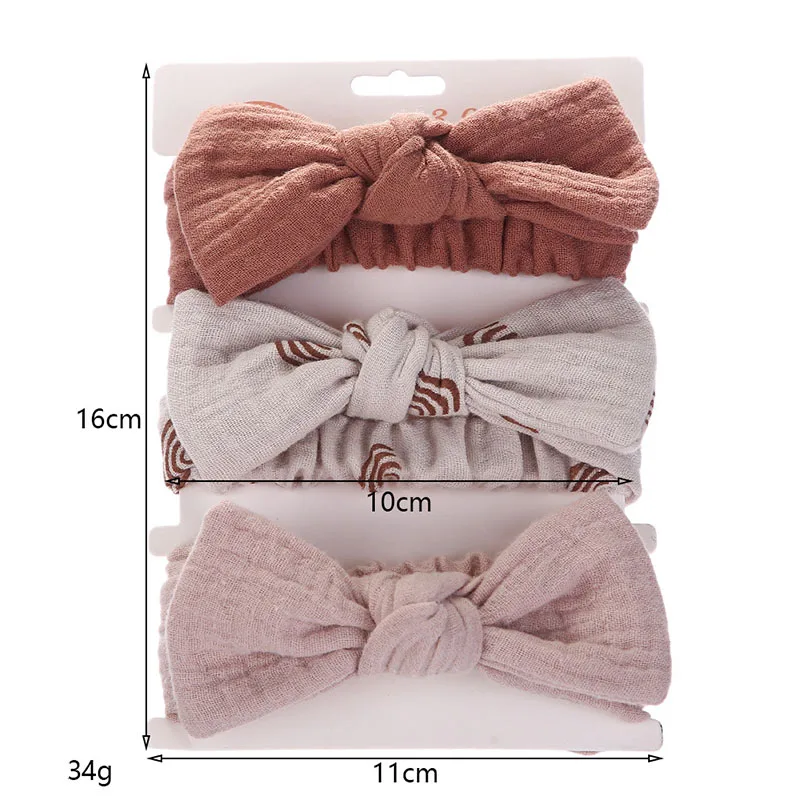 European And American Solid Color Cute Printed Bow Children\'s Hairband Bow Headband Zou Cloth Cotton Headband Set Soft And Skin-