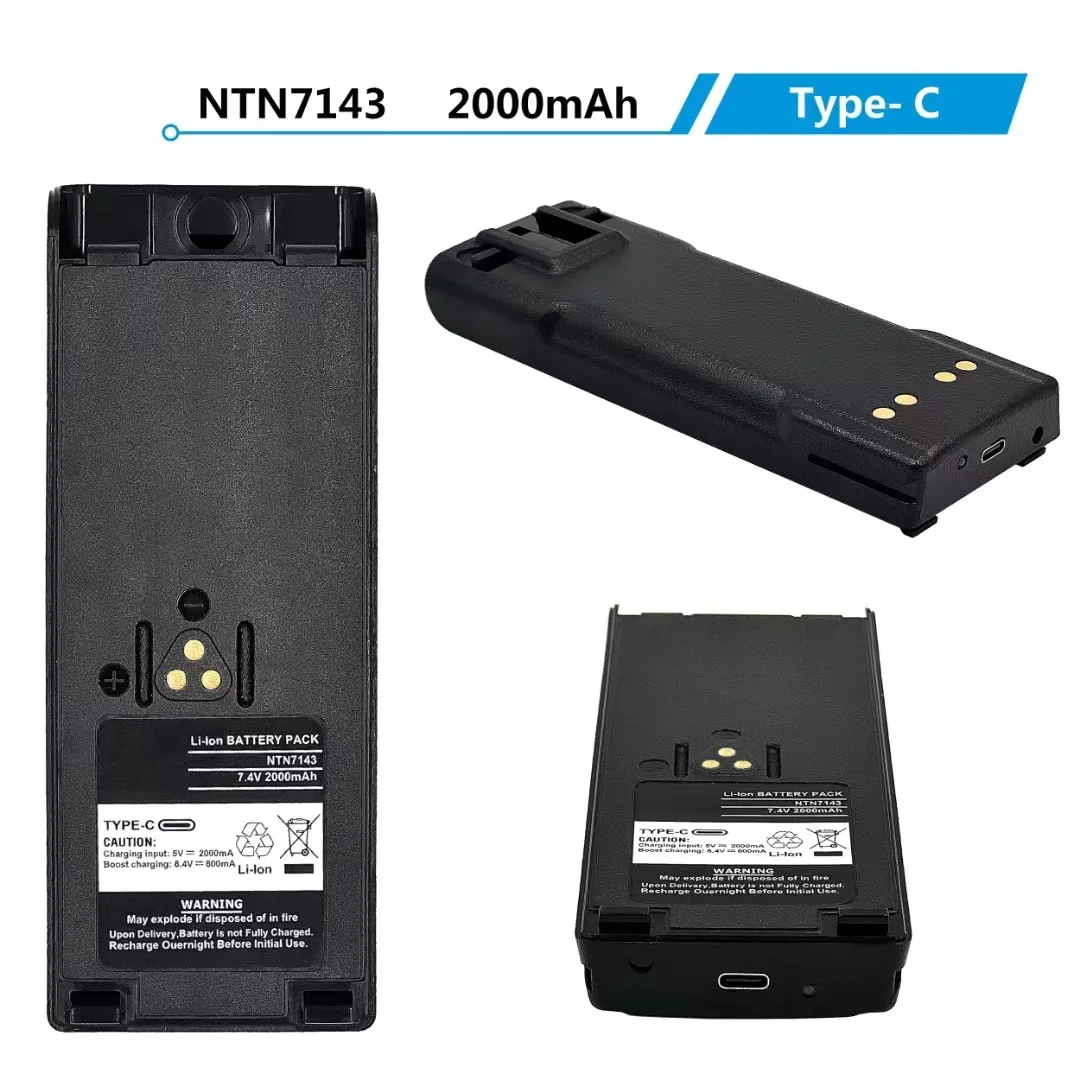 Batería de iones de litio NTN7143 de 2000mAh, soporte mejorado, carga tipo C para Walkie Talkie MTX838 GP1200 HT1000 MT2000 MTS2000 MTZ2000