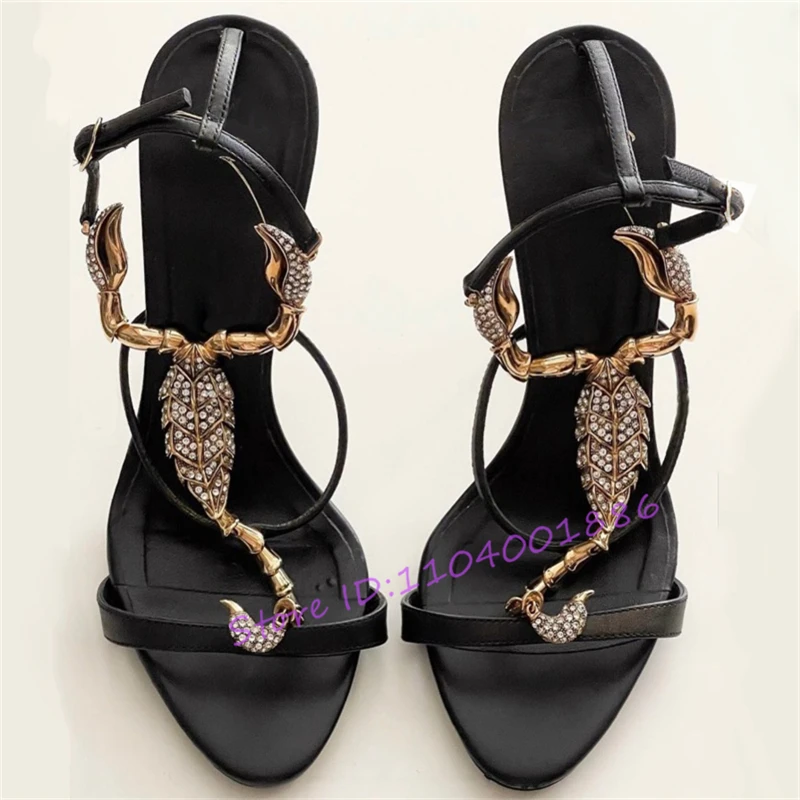 

Rhinestone Scorpion T- Strap High Heels for Women Summer Sexy Open Toe Platform Stiletto Sandals Elegant Banquet Party Shoes