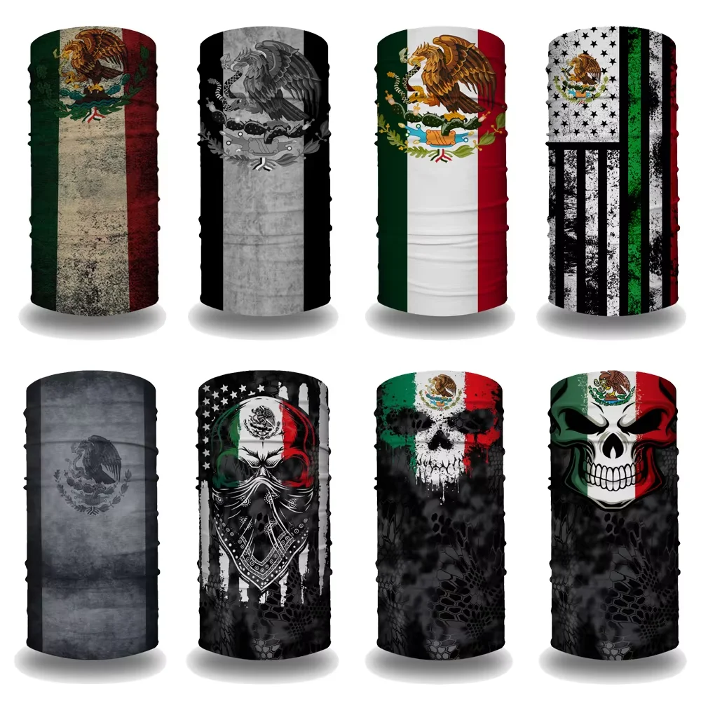 Skull Mexico Flag Outdoor Face Scarf Neck Gaiter Headwear Half Face Magic Scarf Mask Bandana Headband Dust-proof UV Protection