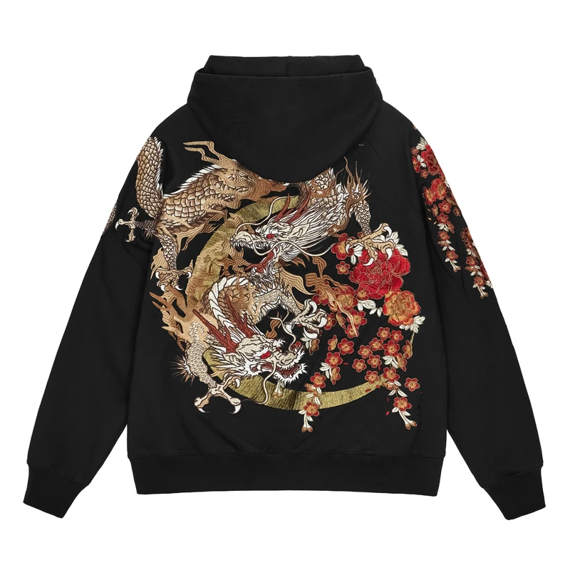 

Autumn Winter Yokosuka National Style Embroidery men's Hooded Cardigan Zipper Hoodie Coat Women