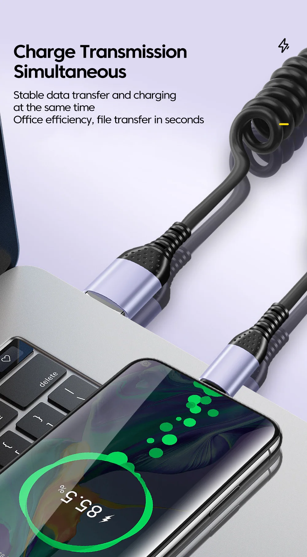 6A Elbow USB Type C Spring Short Cable 20cm to 1m 66W 100W Dual Type C Fast Charging Cable Wire For iPhone 15 16 Samsung Xiaomi