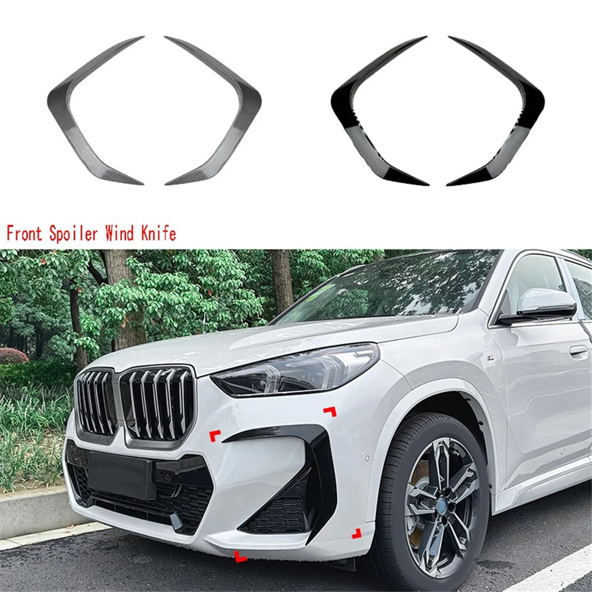 Glossy Black Front Spoiler Wind Knife for BMW X1 U11 IX1 20i 23i 30e 25e M35i M SPORT 2022-24 Bumper Surround Splitter