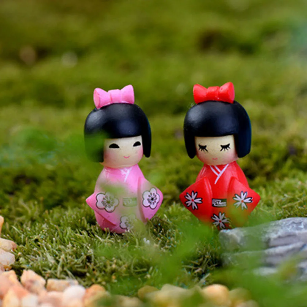 

10 Pcs Little Girl in Kimono Home Decor Statue Desktop Resin Crafts Decoration Baby Traditional Miniature Japanese Toy