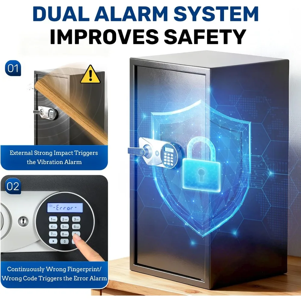 Großer Safe für Zuhause, 3,9 Cub-Fingerabdruck-Sicherheitssafe mit LCD-Display, Dual-Alarm, verstellbare Regale, Wandmontage, Sicherheitsbox