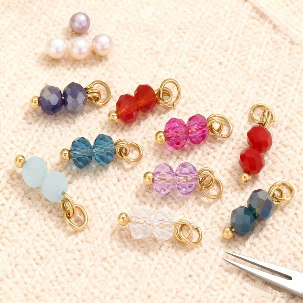 5PCS Edelstahl Farbe Kristall Doppel Perle Charm Anhänger für DIY Frauen Ohrring Halskette Armband Schmuck Stecker Material