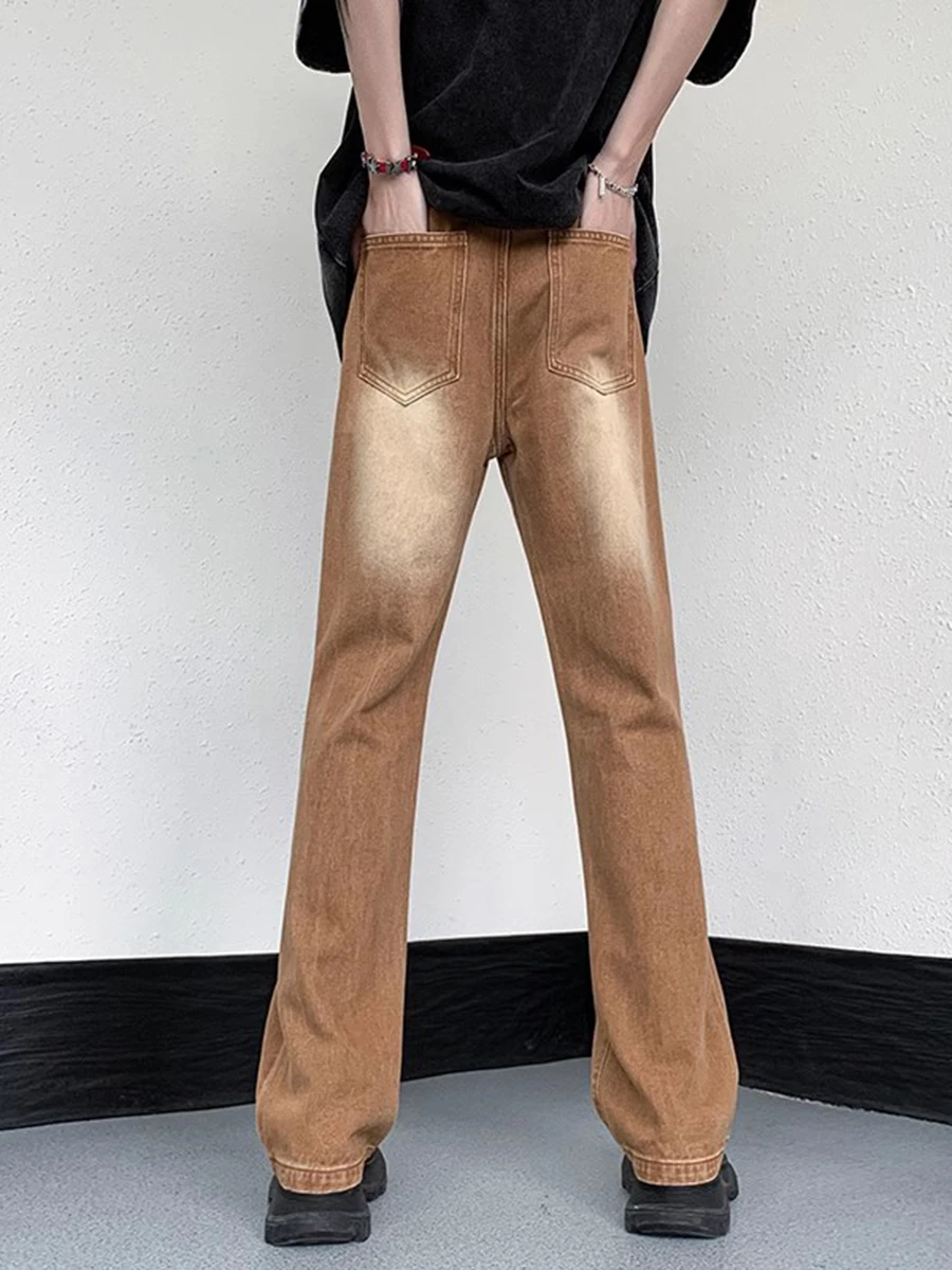 

Джинсы Slim Fit из коричневого денима для мужчин, модные прямые брюки в стиле High Street, эластичные, износостойкие, молодежные, на все сезоны