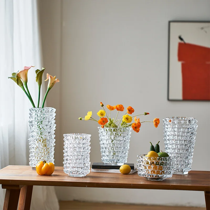 Hydroponic Vases Transparent Wrinkle Glass Vase Desk Decoration Flower Arrangement Floral Vases Graduation Gifts